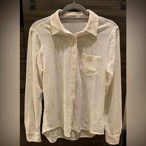 EQUIPMENT FEMME Womens 100% Silk Cut Out Button Up Blouse Cream White Size Small